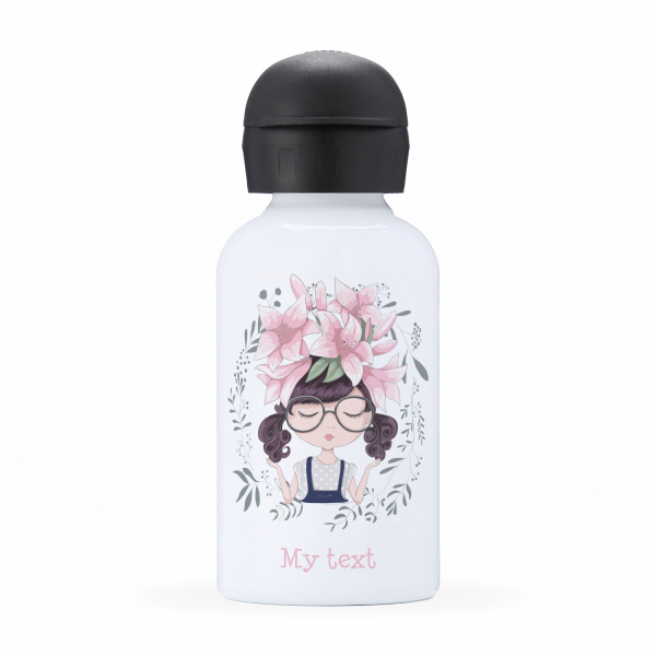 Children's personalized insulated water bottle - Girl and flowers