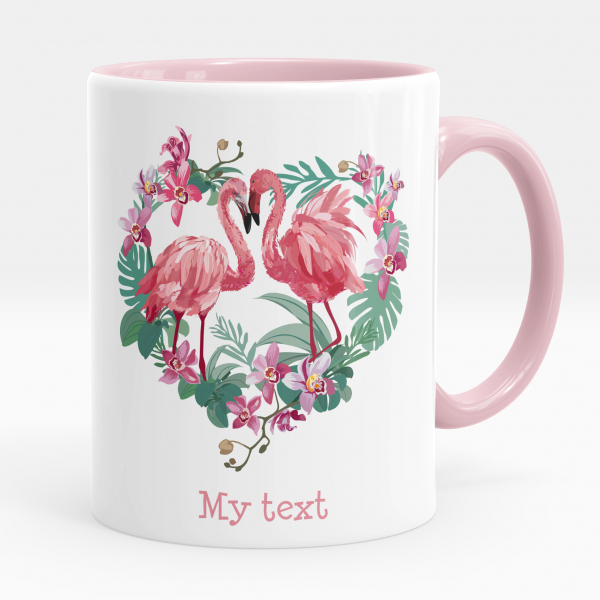 Personalized cup - Flamingos and heart