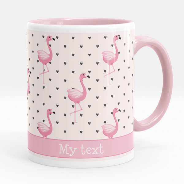 Personalized cup - Flamingos and hearts