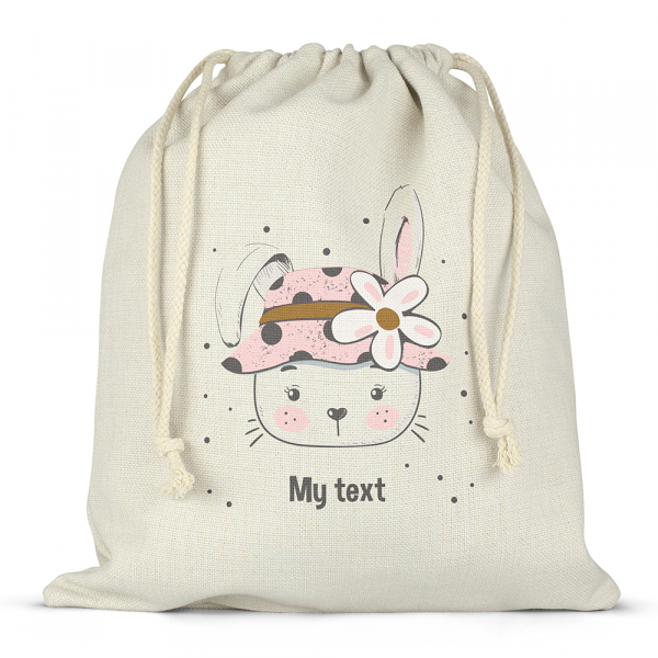 Personalized drawstring lunch box bag - Bunny and flowers