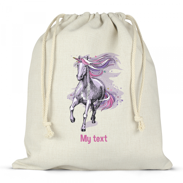Personalized drawstring lunch box bag - Purple unicorn