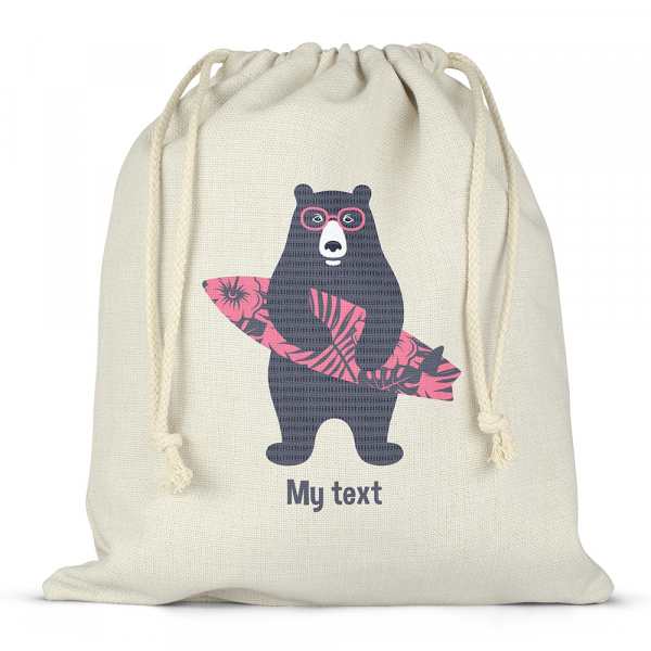 Personalized drawstring lunch box bag - Surfer bear