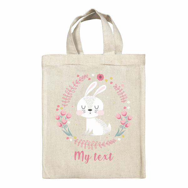 Personalized Easter tote bag - White bunny and flowers