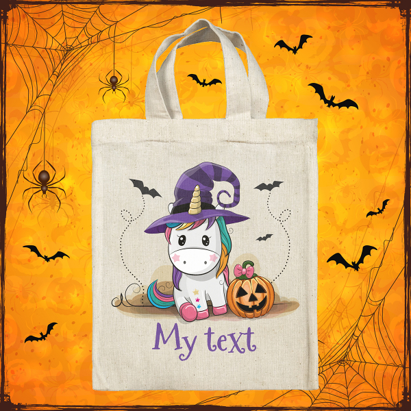 Personalized Halloween tote bag - Witch unicorn