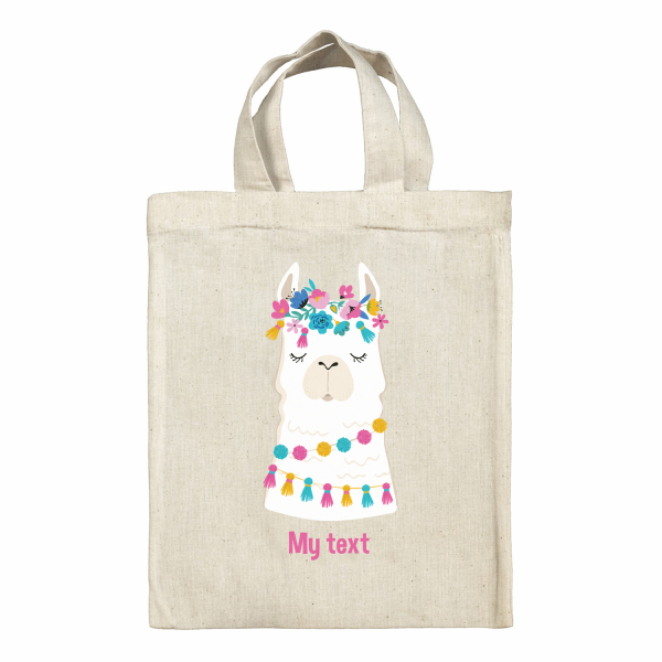 Personalized lunch box tote bag - Llama and flowers