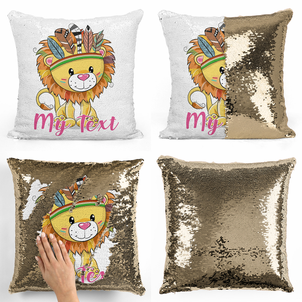Personalized magic sequin cushion - American Indian lion