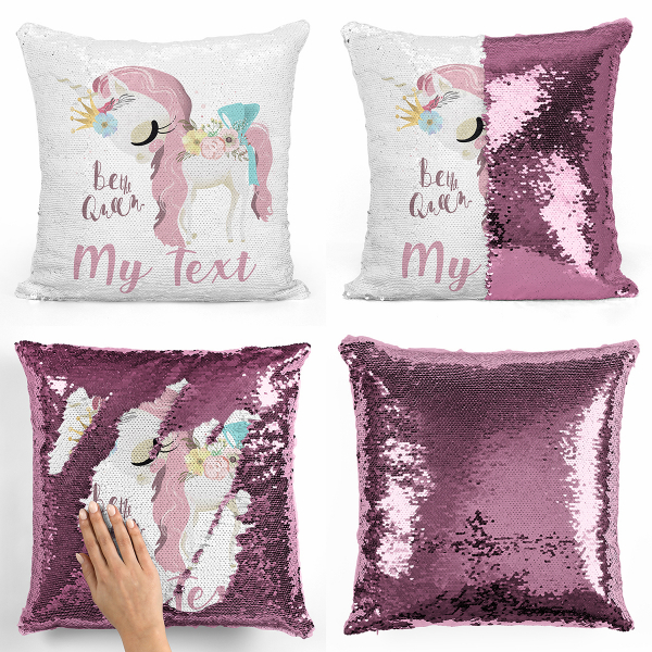 Personalized magic sequin cushion - Be the Queen unicorn