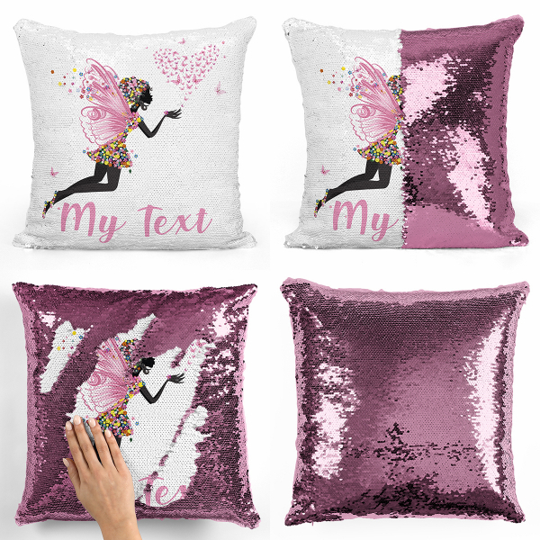 Personalized magic sequin cushion - Fairy, heart and butterflies