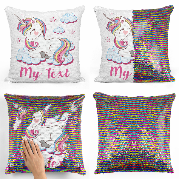 Personalized magic sequin cushion - Unicorn and cloud