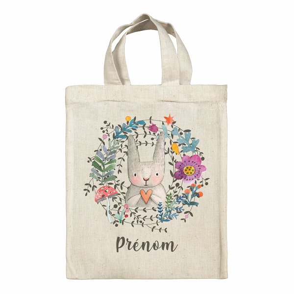 Personalized Easter tote bag - Bunny and flowers