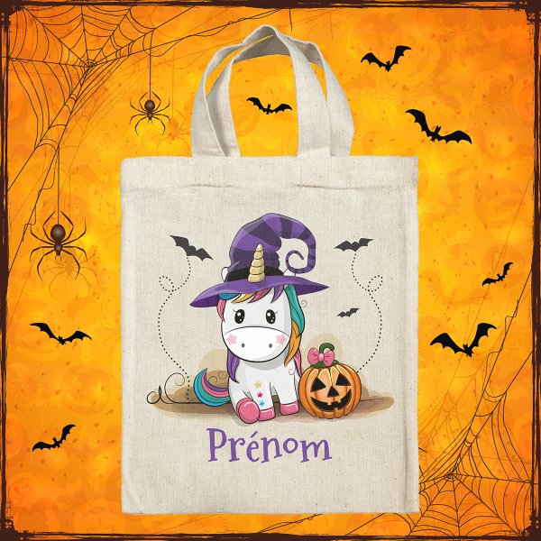 Personalized Halloween tote bag - Witch unicorn