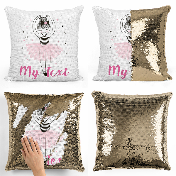 Personalized magic sequin cushion - Ballerina and hearts