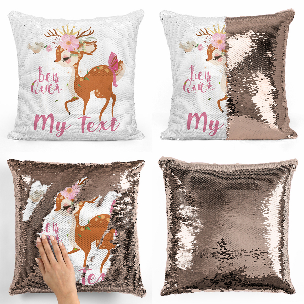 Personalized magic sequin cushion - Be the Queen fawn