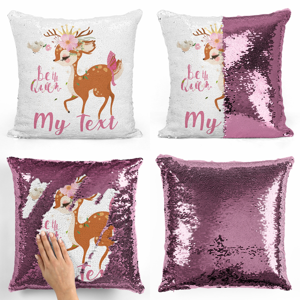 Personalized magic sequin cushion - Be the Queen fawn