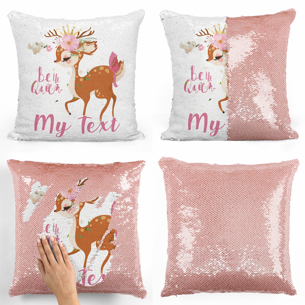 Personalized magic sequin cushion - Be the Queen fawn