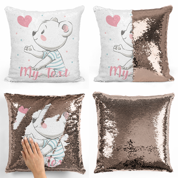 Personalized magic sequin cushion - Bear and heart