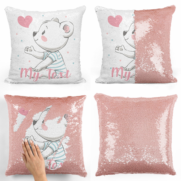 Personalized magic sequin cushion - Bear and heart