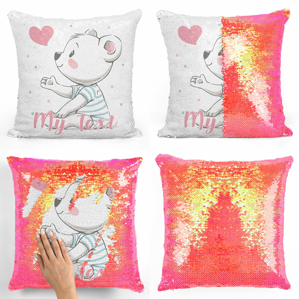Personalized magic sequin cushion - Bear and heart