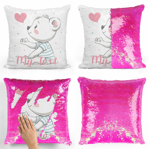 Personalized magic sequin cushion - Bear and heart