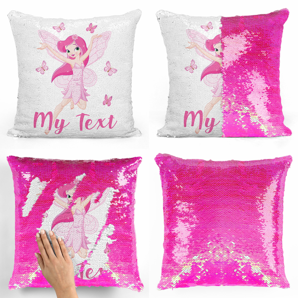 Personalized magic sequin cushion - Fairy and butterflies