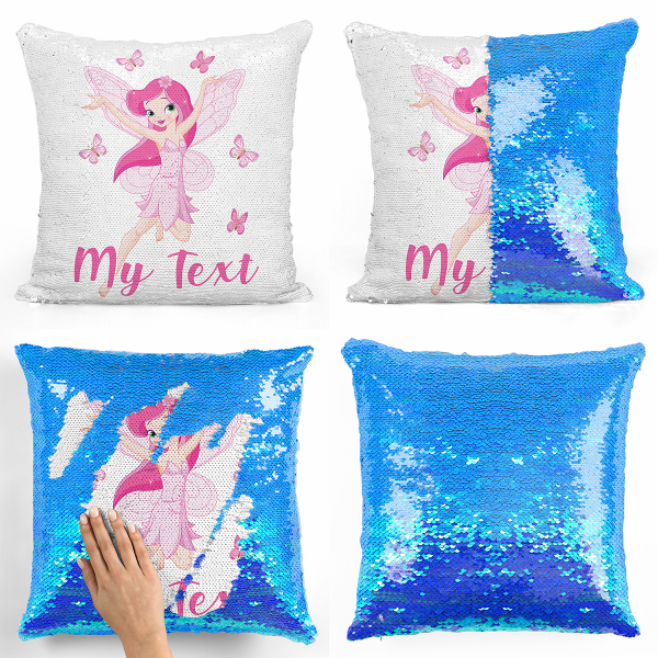 Personalized magic sequin cushion - Fairy and butterflies