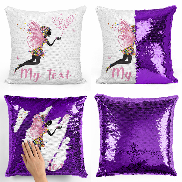 Personalized magic sequin cushion - Fairy, heart and butterflies