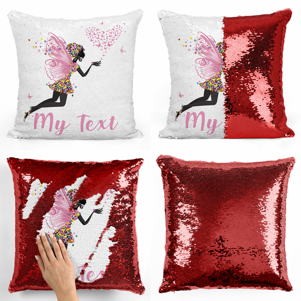 Personalized magic sequin cushion - Fairy, heart and butterflies