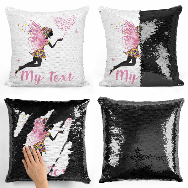 Personalized magic sequin cushion - Fairy, heart and butterflies