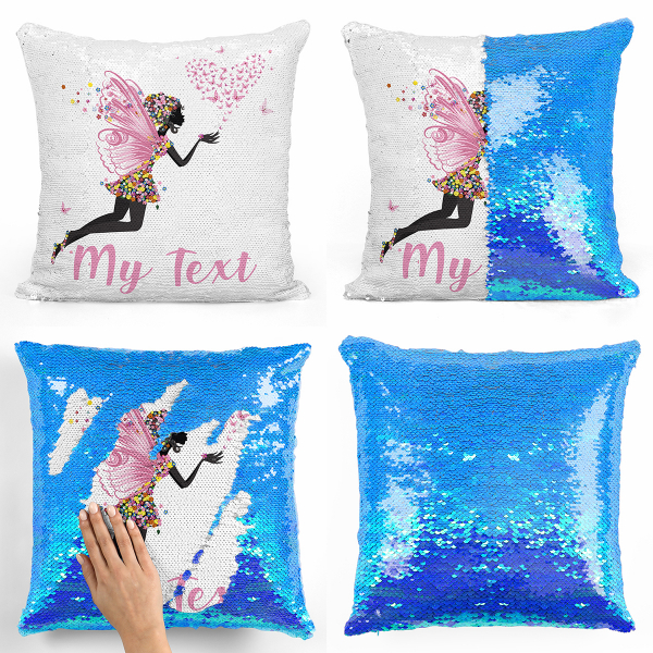 Personalized magic sequin cushion - Fairy, heart and butterflies