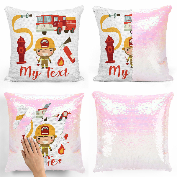 Personalized magic sequin cushion - Firefighters