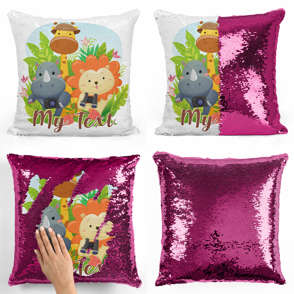 Personalized magic sequin cushion - Jungle animals