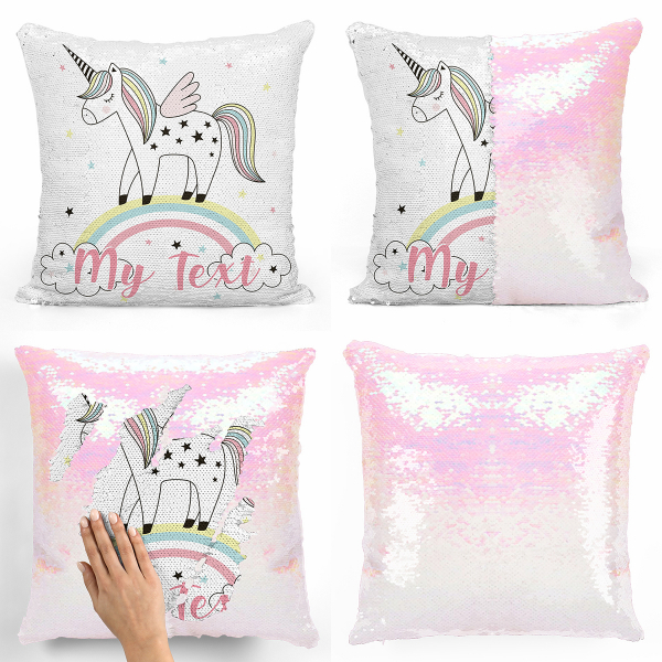 Personalized magic sequin cushion - Rainbow unicorn