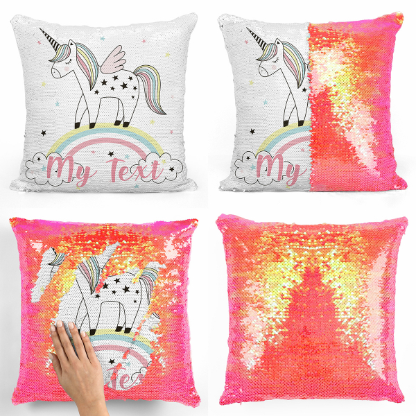 Personalized magic sequin cushion - Rainbow unicorn